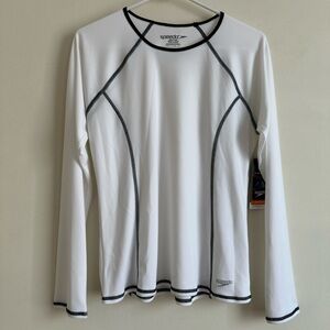 Speedo Woman’s White & Black rash guard Long-Sleeve – Size M – UV Protection